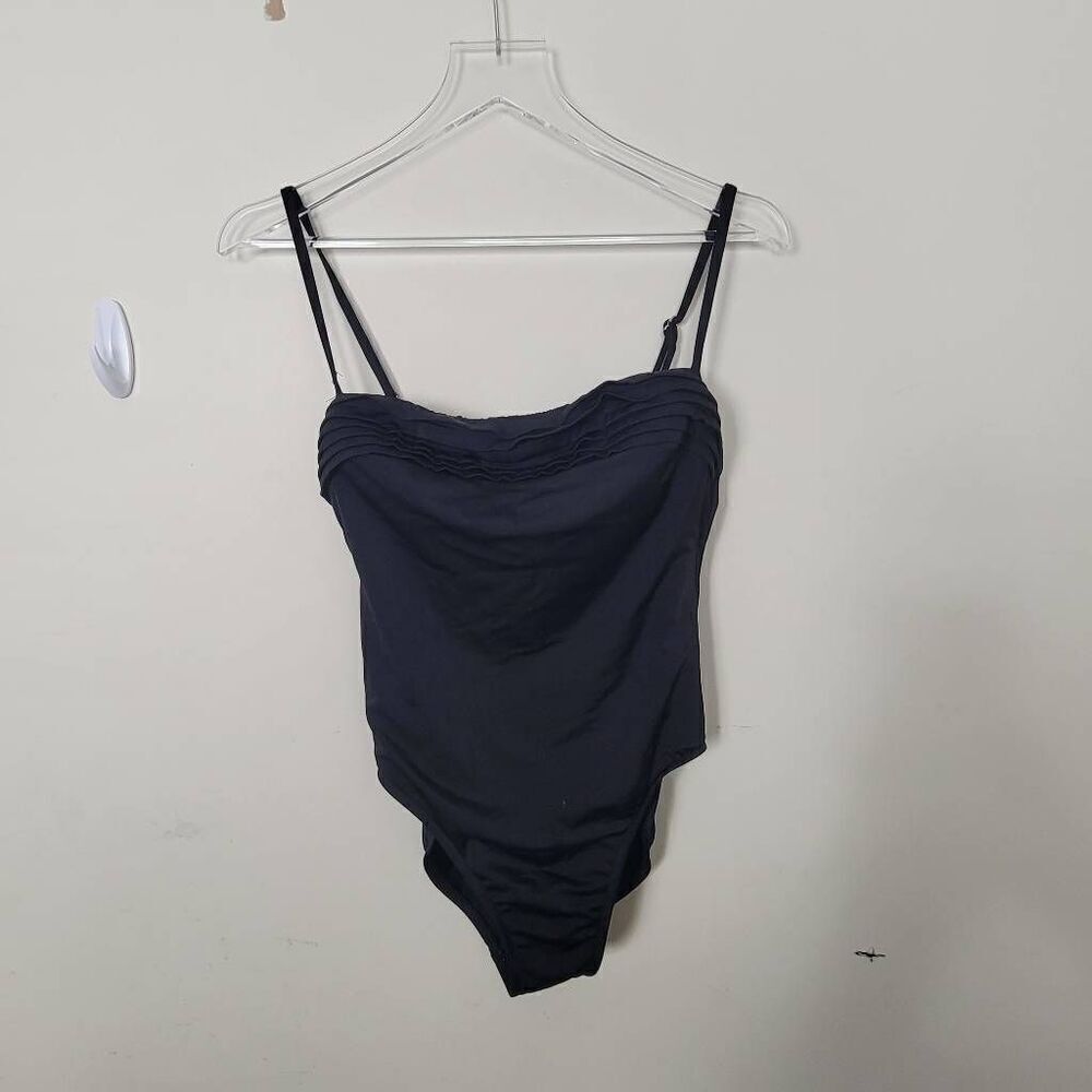MiracleSuit Black One Piece swimsuit Slimming Spaghetti straps Ruffled Tiered To